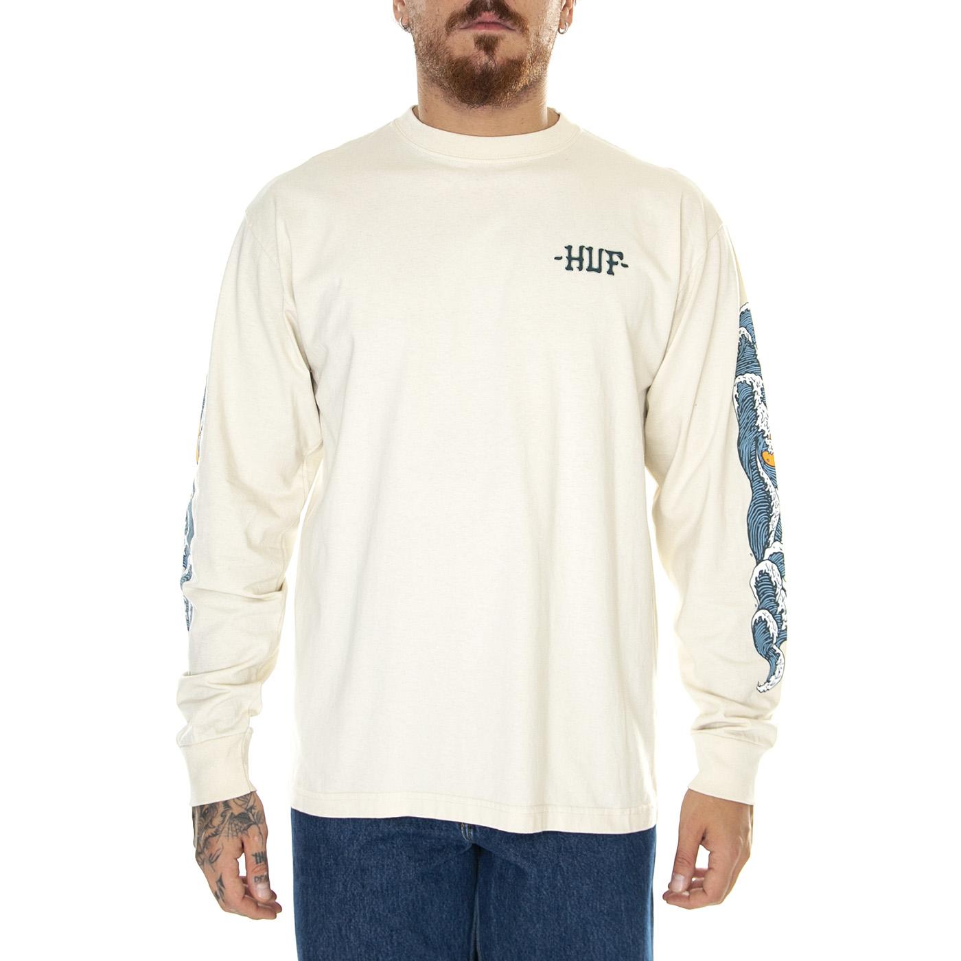 Rogue Wave L/S Tee Bone - Maglietta Girocollo Maniche Lunghe Uomo Beige TS02098-BONE  HUF 