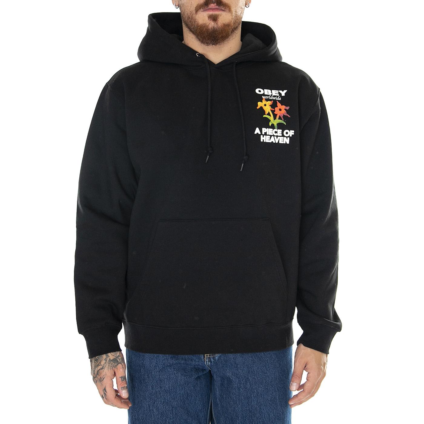 A Piece Of Heaven Premium Hooded Fleese Black - Felpa con Cappuccio Uomo Nera 112843558-BLK  OBEY 