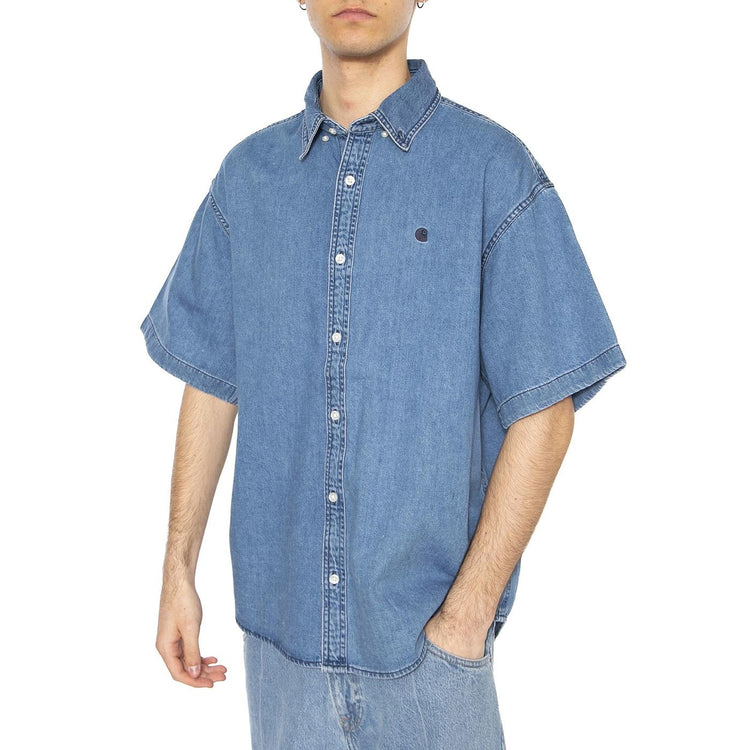 S/S Lucas Shirt Blue - Camicia Maniche Corte Denim Jeans Uomo Blu I034575.0106  CARHARTT WIP 