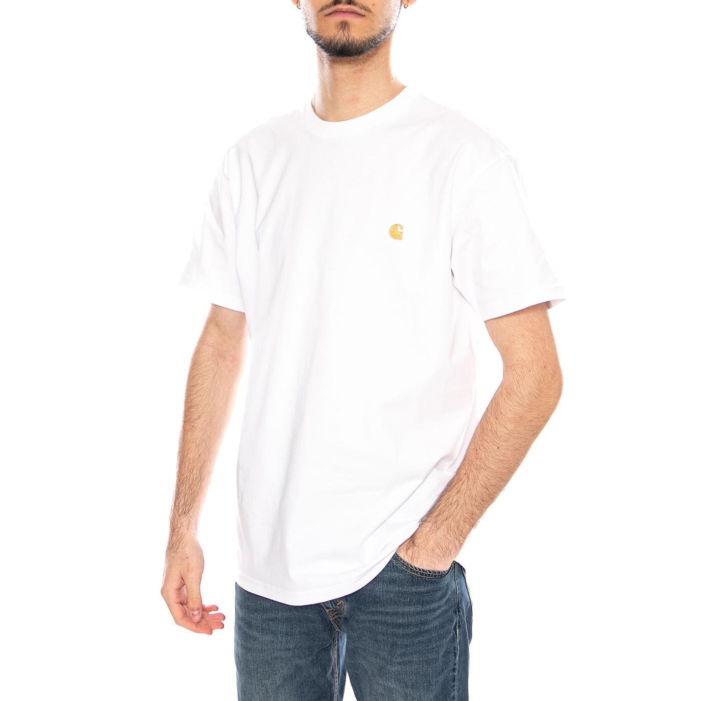 S/S Chase T-Shirt White / Gold - Maglietta Girocollo Uomo Bianca I026391 00RXX CARHARTT WIP 