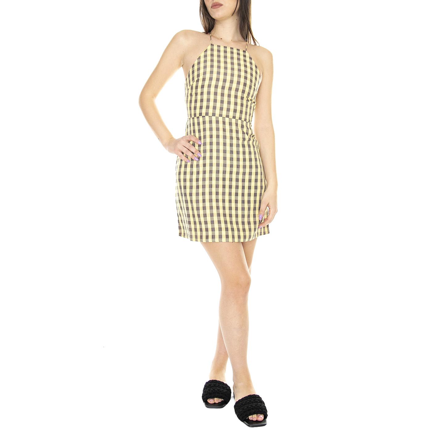 Vestido Corto Halter con Estampado de Cuadros Vichy Amarillo - Abito Donna Arancione / Multicolore 31W/11227  WILD PONY 