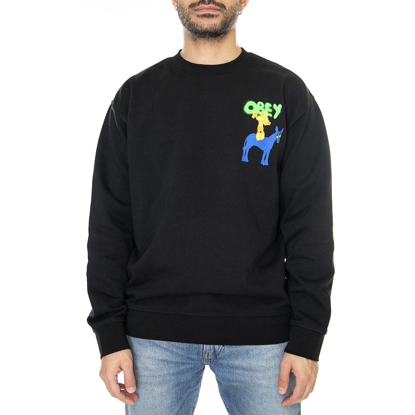 Obey Donley Premium Frebch Terry Crew Fleece Black - Felpa Girocollo Uomo Nera 117473367-BLK  OBEY 