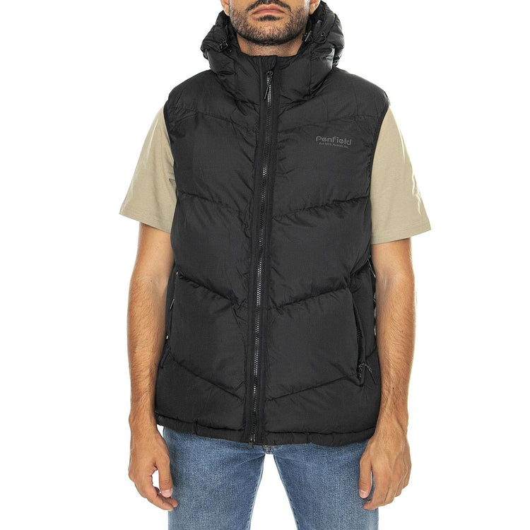 Hudson Script Angled Quilt Rip Black - Giacca Smanicata con Cappuccio Uomo Nera PFD0052-023  PENFIELD 