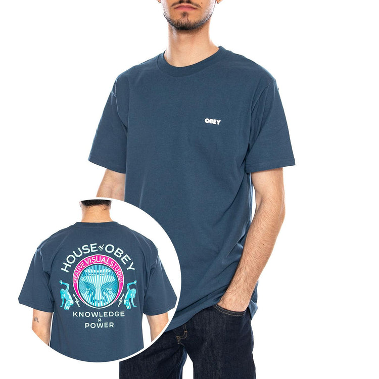 OBEY KNOWLEDGE IS POWER TEE Harbour Blue - Maglietta Girocollo Uomo Blu 165264298 HBU OBEY 