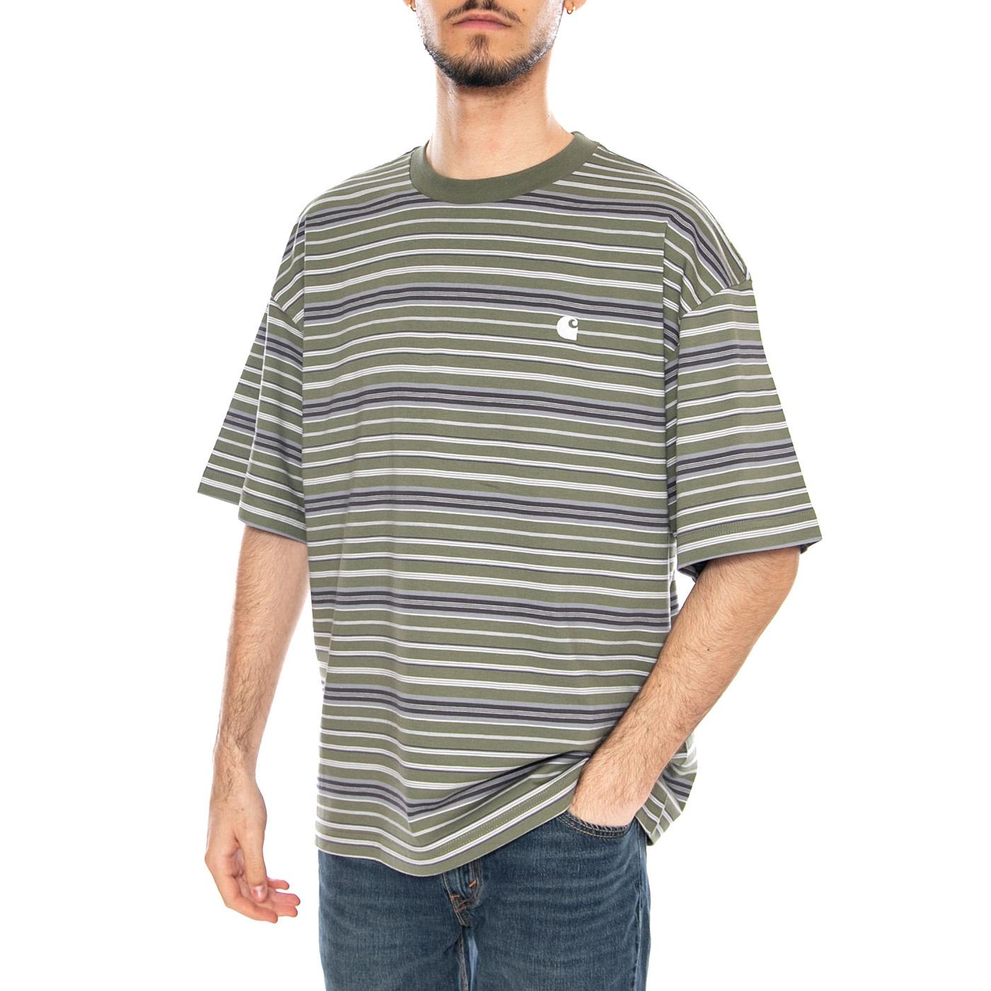 S/S Zane T-Shirt Zane Stripe, Dollar Green - Maglietta Girocollo Uomo Multicolore I036186 3L1XX CARHARTT WIP 
