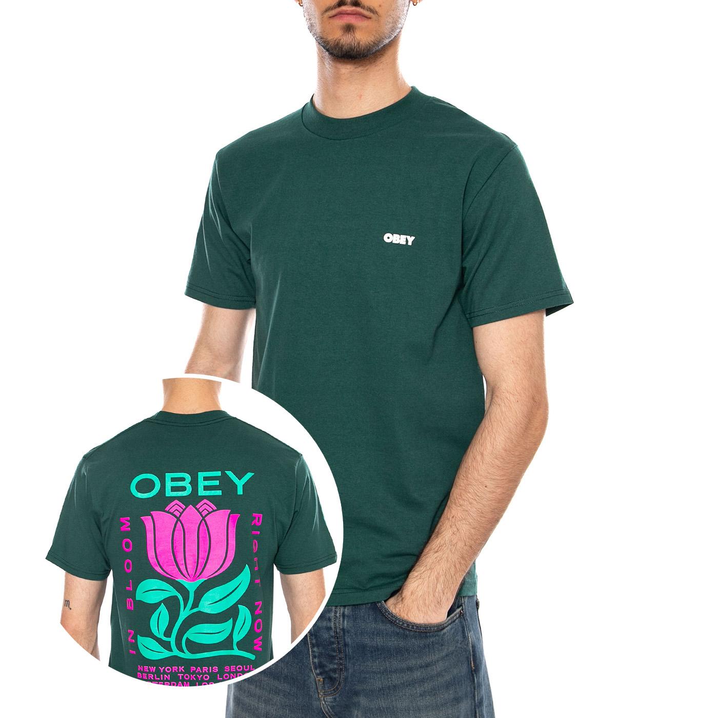 OBEY IN BLOOM TEE RAINFOREST - Maglietta Girocollo Uomo Verde 165264329 RFR OBEY 