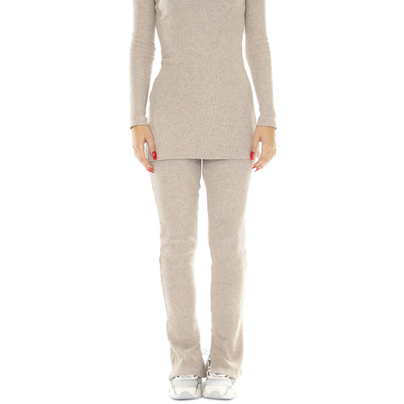 Taupe Kara Knitted Pants - Pantaloni Donna Beige WKN00157  THINKING 