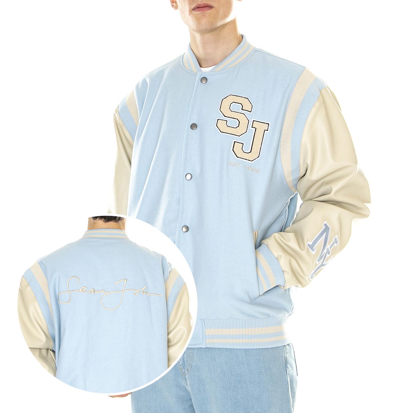 M' SJ Script Logo College Jacket Light Blue / Light Sand - Giacca Uomo Blu / Beige 6085200/231-01  SEAN JOHN 