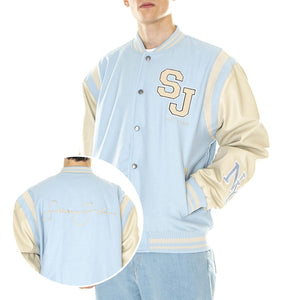 M' SJ Script Logo College Jacket Light Blue / Light Sand - Giacca Uomo Blu / Beige 6085200/231-01  SEAN JOHN 