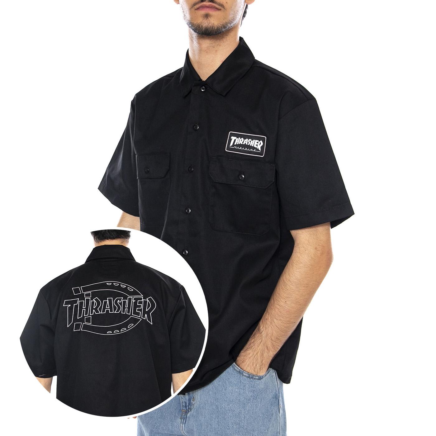 THRASHER X DICKIES Work Shirt Black - Camicia Maniche Corte Uomo Nera DK0A88HTBLK1  DICKIES 