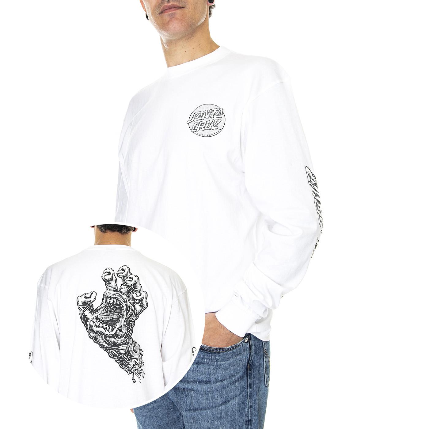 Alive Hand L/S T-Shirt White - Maglietta Girocollo Maniche Lunghe Uomo Bianca SCA-LTE-1456  SANTA CRUZ 