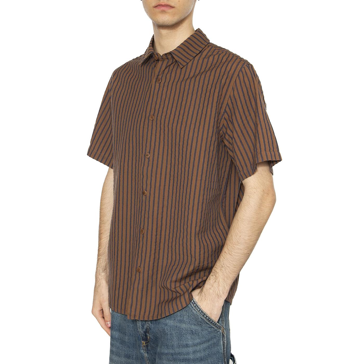 Brown Stripes Tom Shirt Brown - Camicia Maniche Corte Uomo Multicolore MSH00198-BROWN  THINKING 