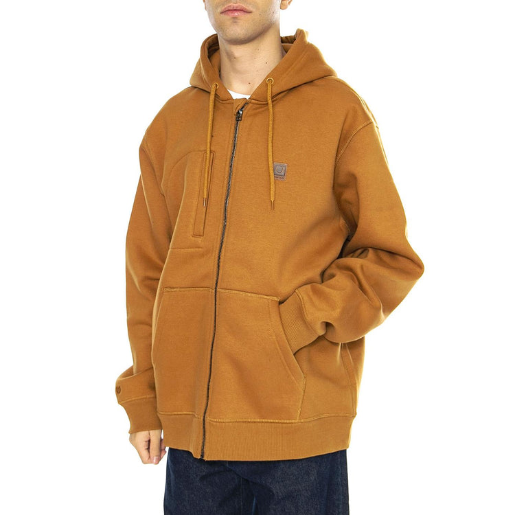 Builders Fleece FZ Hood Golden Brown - Felpa con Cappuccio Uomo Marrone 22517-GLDBN  BRIXTON 