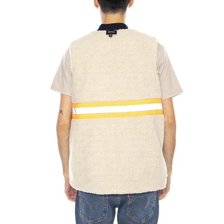 Builders Abraham Rev Vest -- Gilet Uomo Reversibile Rinse Denim Sherpa 03412 RNDNS BRIXTON 