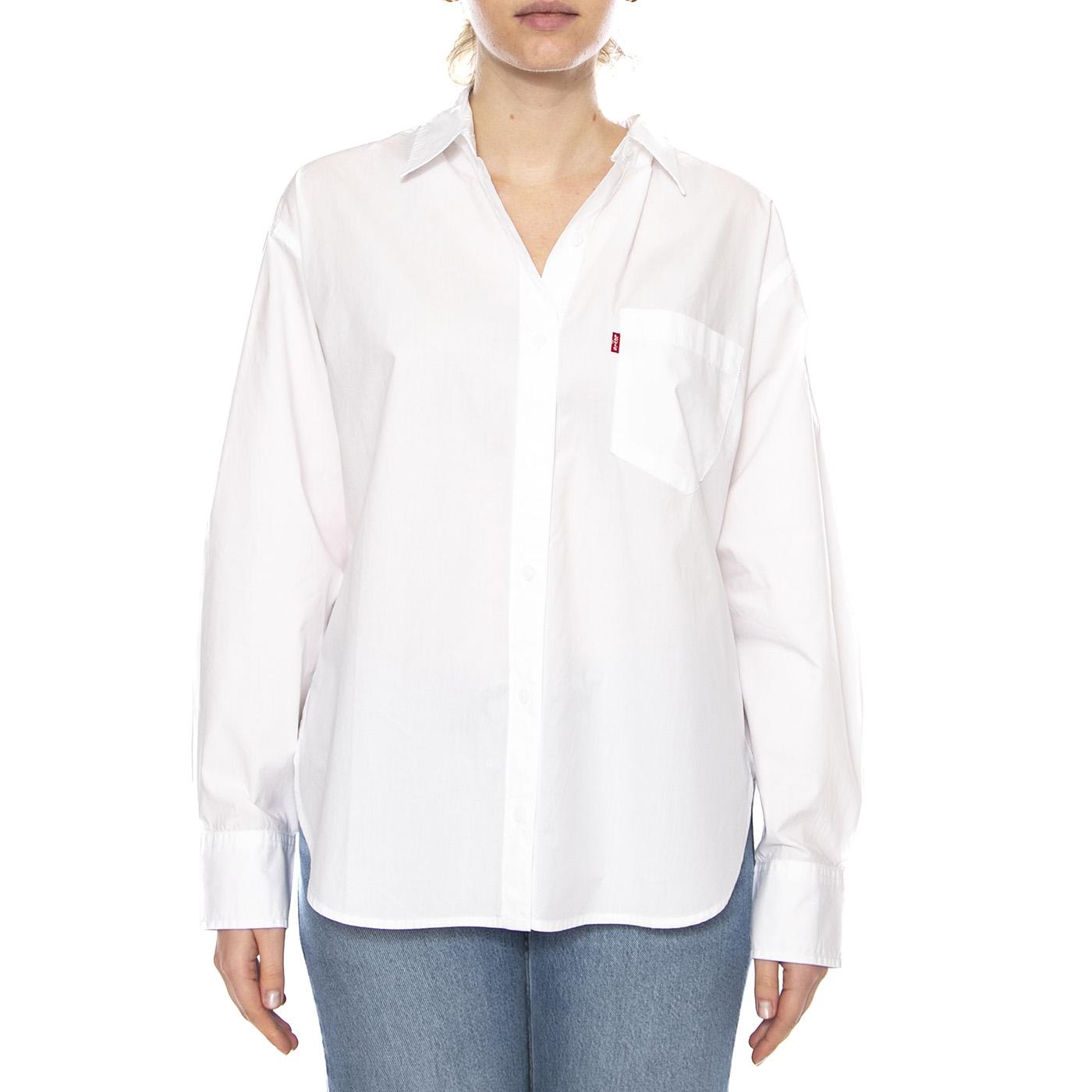 Harlie Boyfriend Shirt - Amari Stripe Chambray Blue 1 Poplin - Camicia Donna Bianca 001HM 0003 LEVIS 