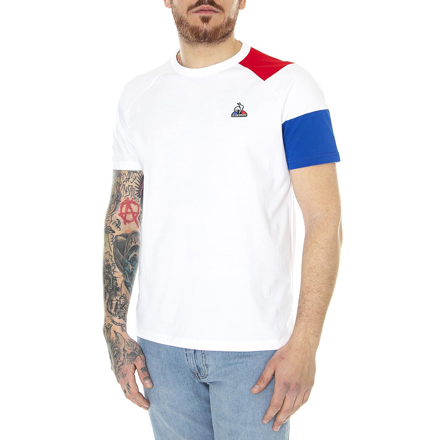 BAT Tee SS N°1 M N.O.W / B. Electro / Rouge - Maglietta Girocollo Uomo Bianca / Multicolore 2210554-n.o.w/b.electro/rouge electro  LE COQ SPORTIF 