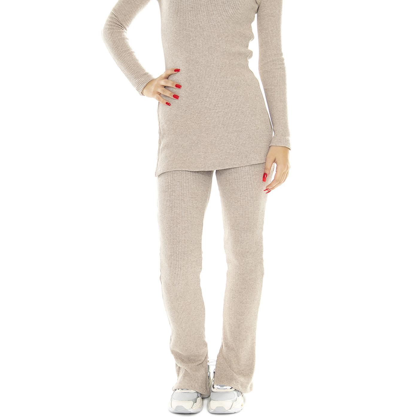 Taupe Kara Knitted Pants - Pantaloni Donna Beige WKN00157  THINKING 