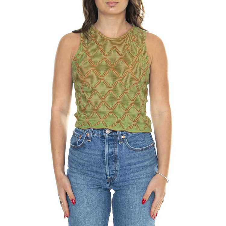Parrot Aura Knitted Tank Top - Top Donna Verde WKN00174-PARROT  THINKING 