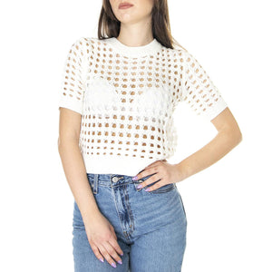 W' Top de Punto Abierto de Manga Corta Blanco - Top Donna Bianco 31W/10272  WILD PONY 