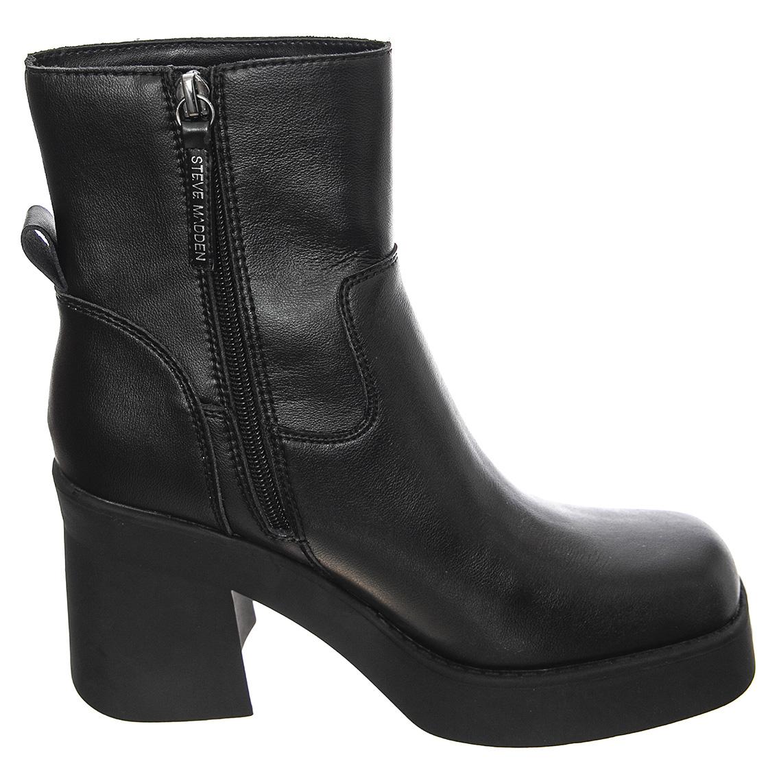 Womens University Black Leather Ankle Boots SMSUNIVERSITY-BLK  STEVE MADDEN 