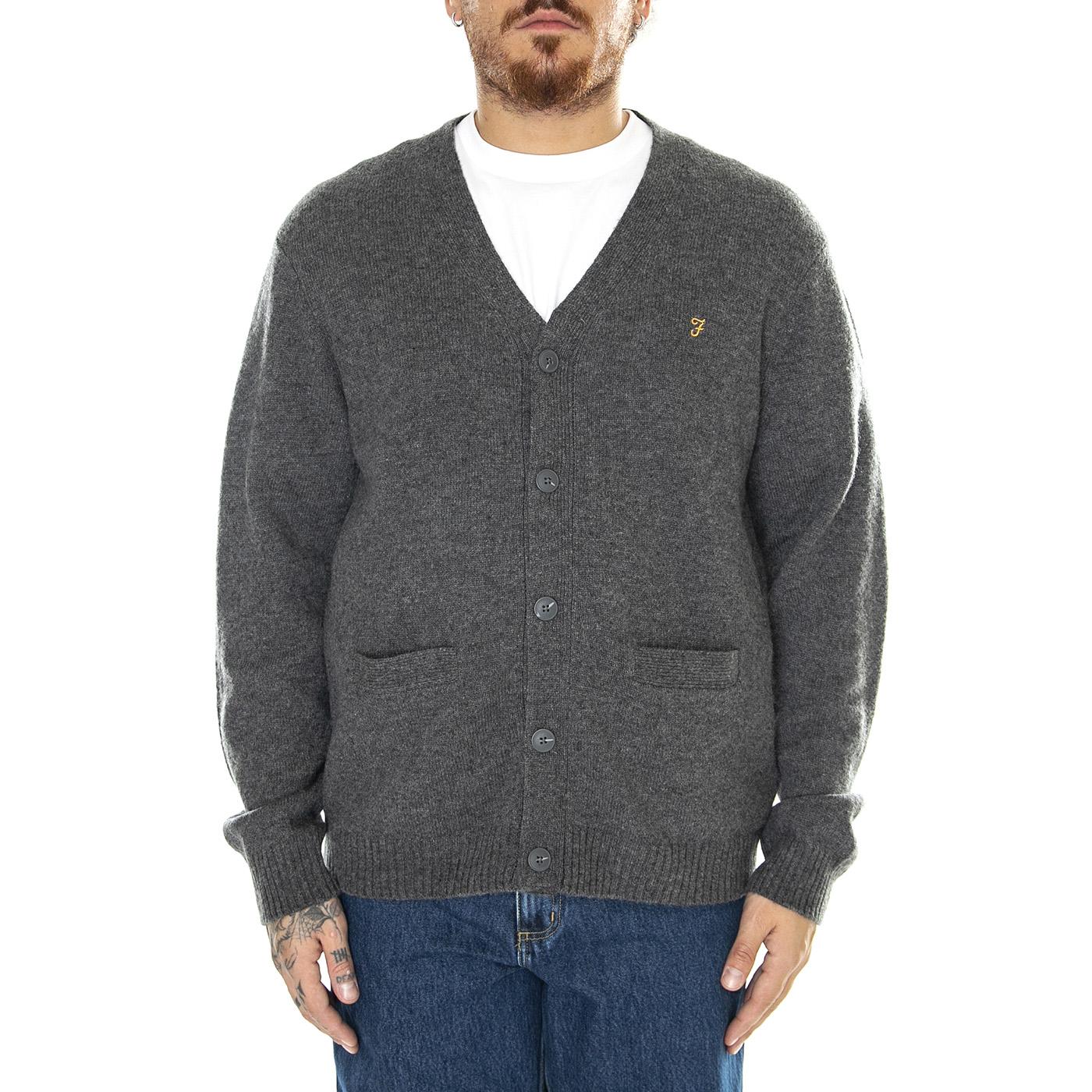 Birchall Lambswool Cardigan Grey Marl - Cardigan Uomo Grigio F4GHC049  FARAH 