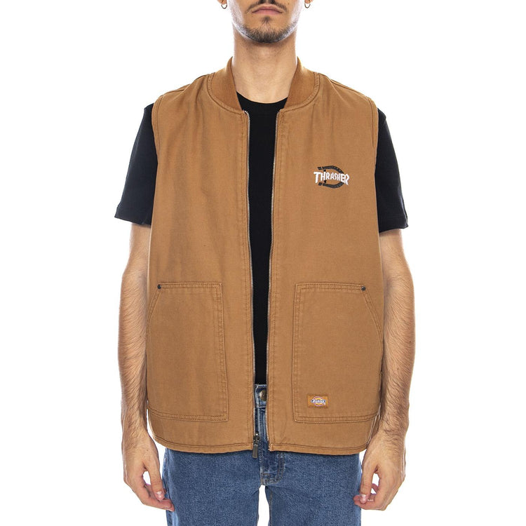 THRASHER X DICKIES Vest Brown Duck - Gilet Smanicato Uomo Marrone DK0A88IT0BD1  DICKIES 