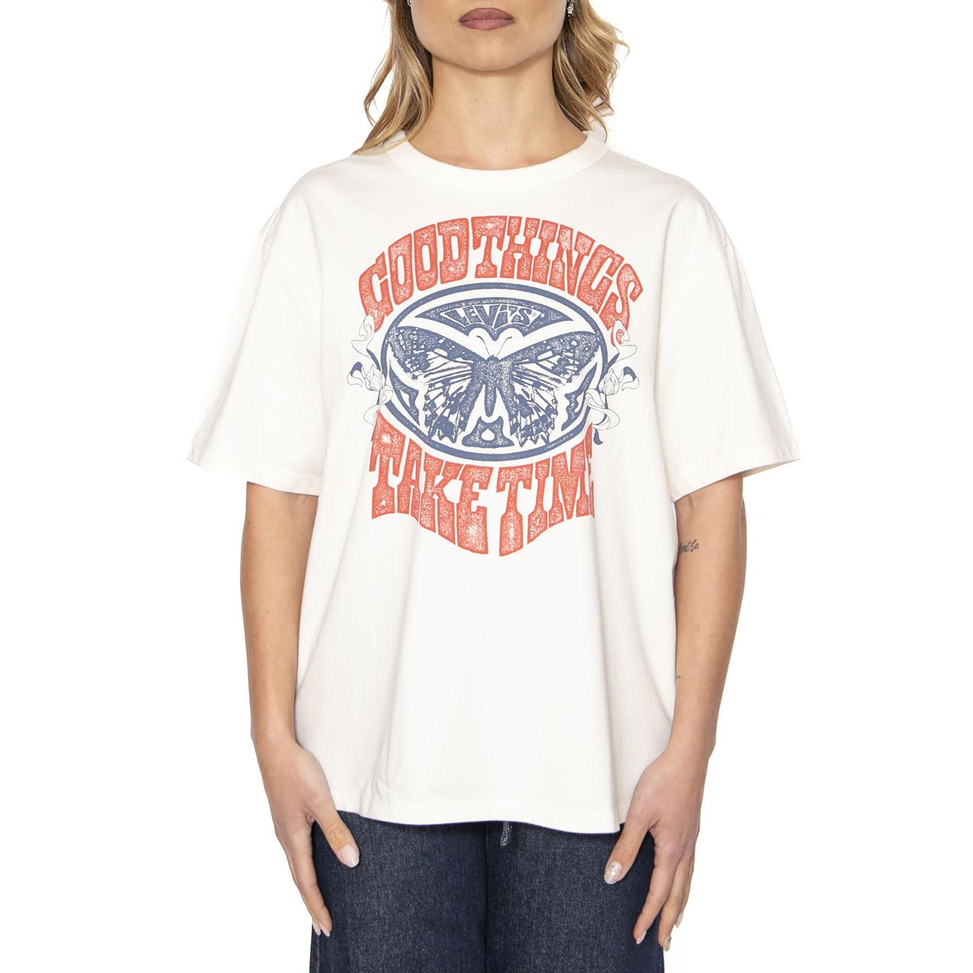 Gr Rabor Tee Good Things Take Time Egret - Maglietta Girocollo Donna Bianca 001MX-0000 . LEVIS 