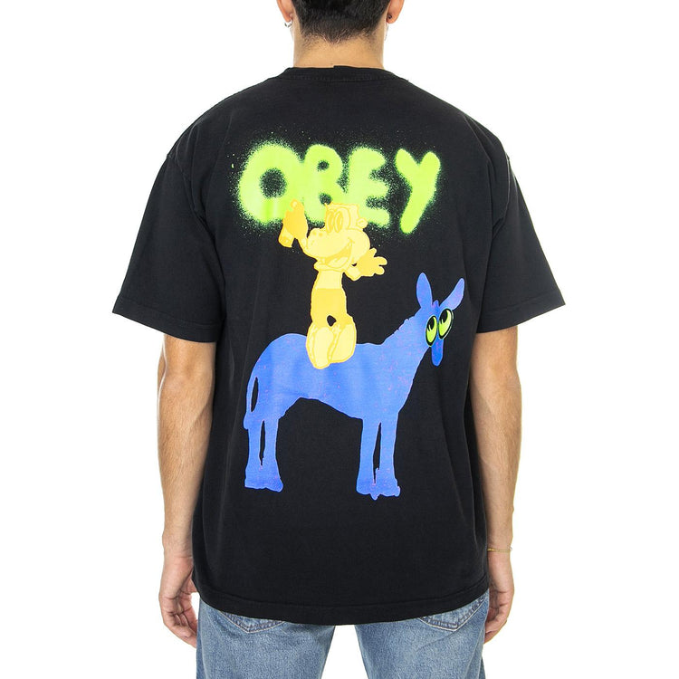 Obey Donkey Heavy Wheight Tee Off Black - Maglietta Girocollo Uomo Nera 166913367-OBK  OBEY 