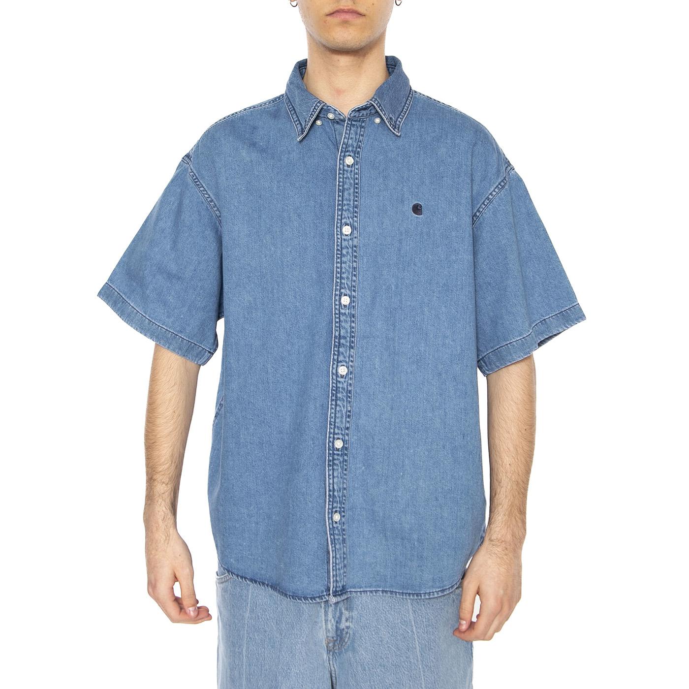 S/S Lucas Shirt Blue - Camicia Maniche Corte Denim Jeans Uomo Blu I034575.0106  CARHARTT WIP 