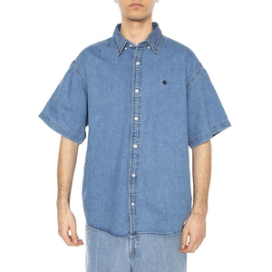 S/S Lucas Shirt Blue - Camicia Maniche Corte Denim Jeans Uomo Blu I034575.0106  CARHARTT WIP 