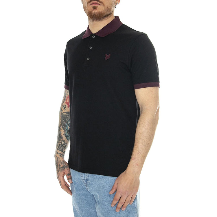 Tonal Ringer Polo Shirt Jet Black/ Burgundy - Polo Uomo Nera SP2014V-W245  LYLE & SCOTT 