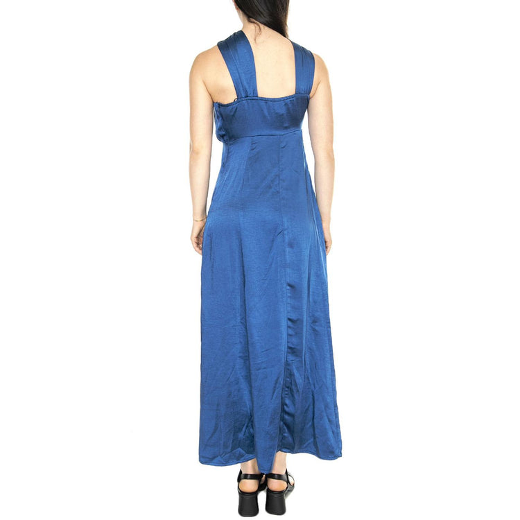 Vestido Midi Satinado Asimétrico Azul - Abito Donna Blu 11273  WILD PONY 