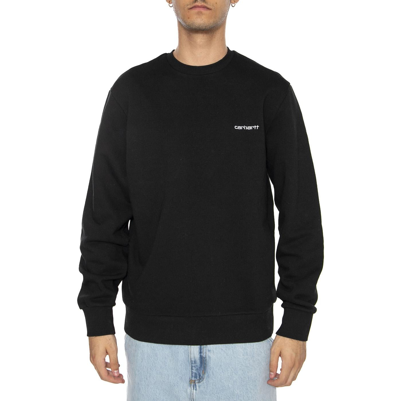 Script Embroidery Sweat Black / White - Felpa Girocollo Uomo Nera I034496-0D2  CARHARTT WIP 