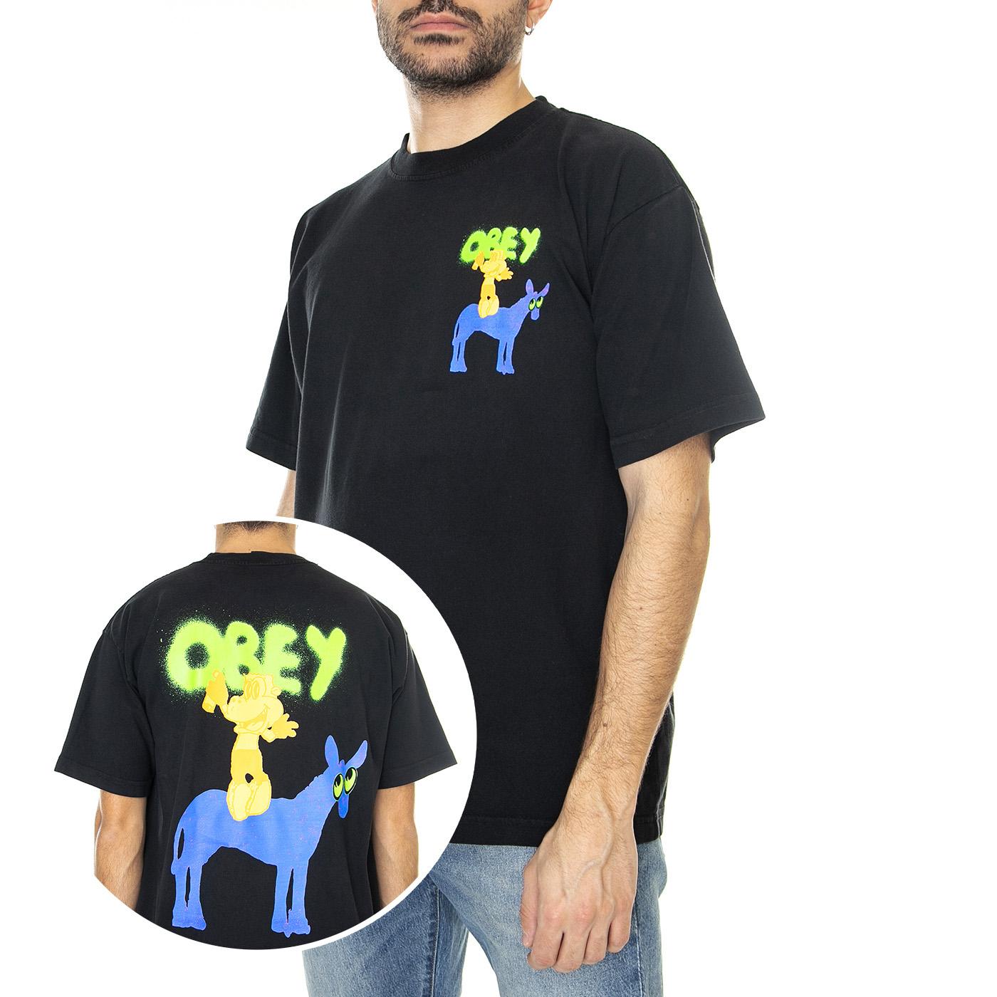 Obey Donkey Heavy Wheight Tee Off Black - Maglietta Girocollo Uomo Nera 166913367-OBK  OBEY 