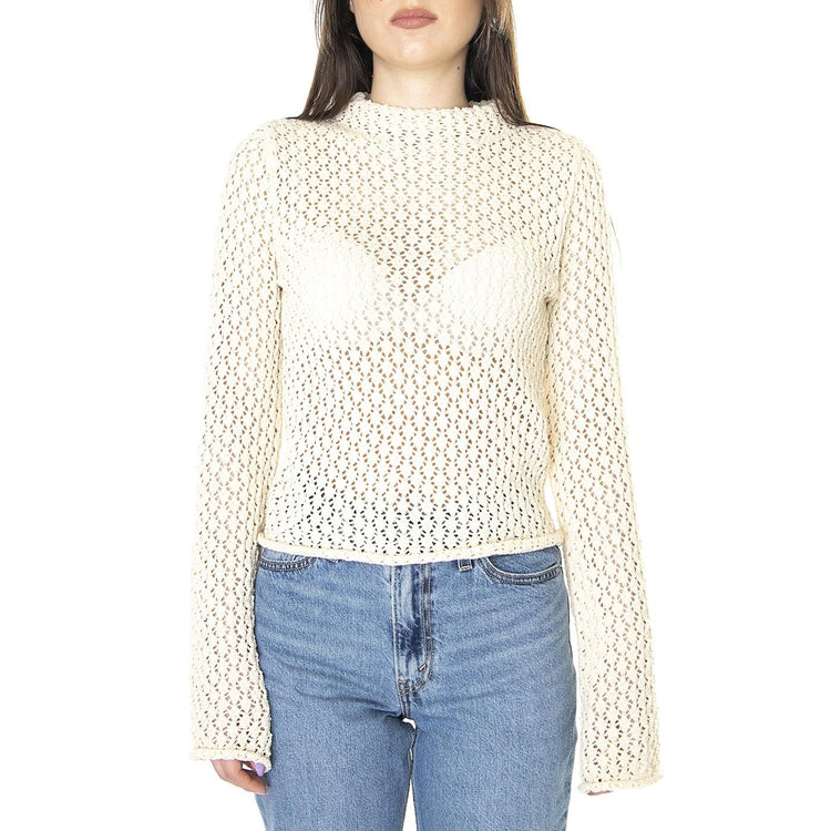 W' Top Calado con Manga Acampanada Beige - Top Donna Beige 31W/10236  WILD PONY 