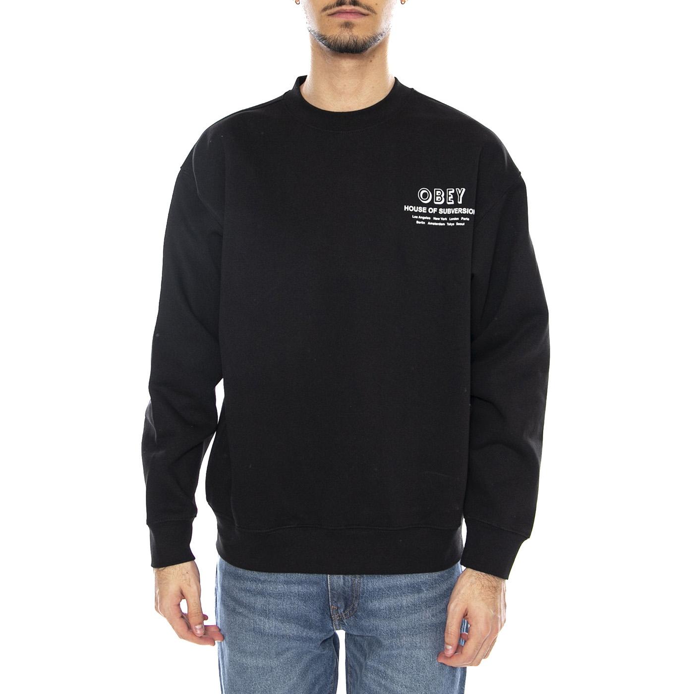 OBEY House of Subversion Fleece -- Felpa Girocollo Uomo Nera 112864195 BLK OBEY 