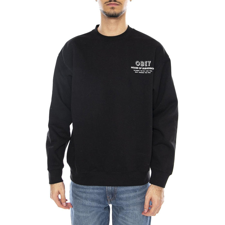 OBEY House of Subversion Fleece -- Felpa Girocollo Uomo Nera 112864195 BLK OBEY 