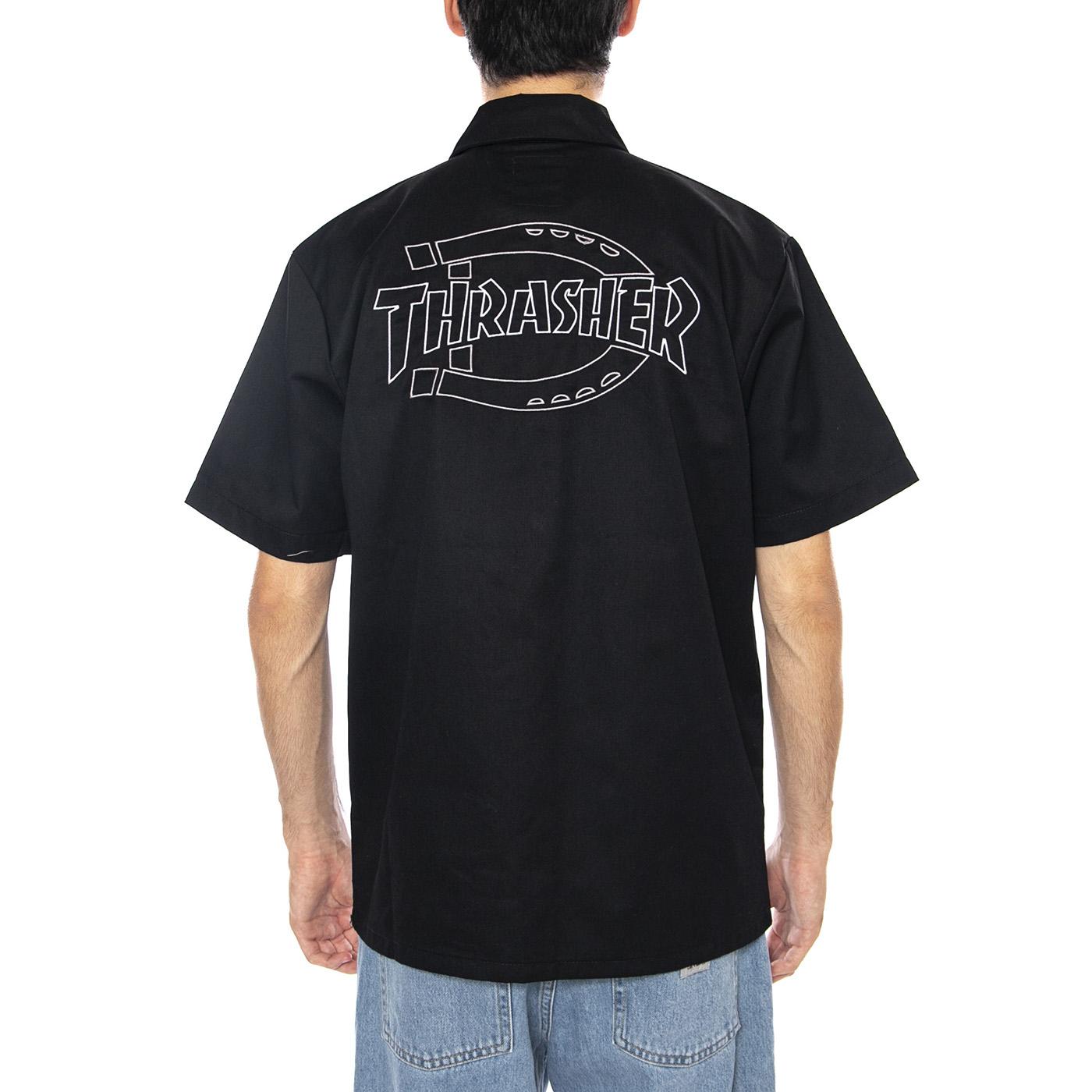 THRASHER X DICKIES Work Shirt Black - Camicia Maniche Corte Uomo Nera DK0A88HTBLK1  DICKIES 