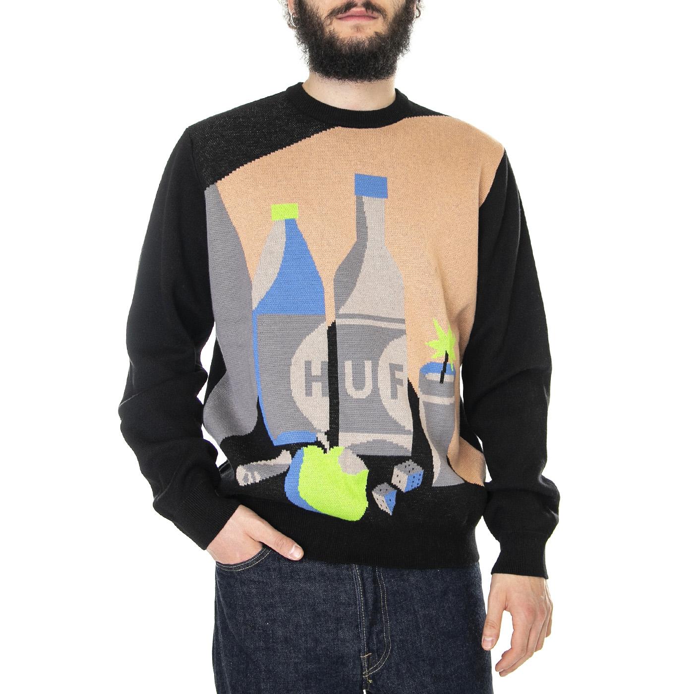 Still Life Crewneck Sweater Black - Maglione Girocollo Uomo Nero KN00407-BLACK  HUF 