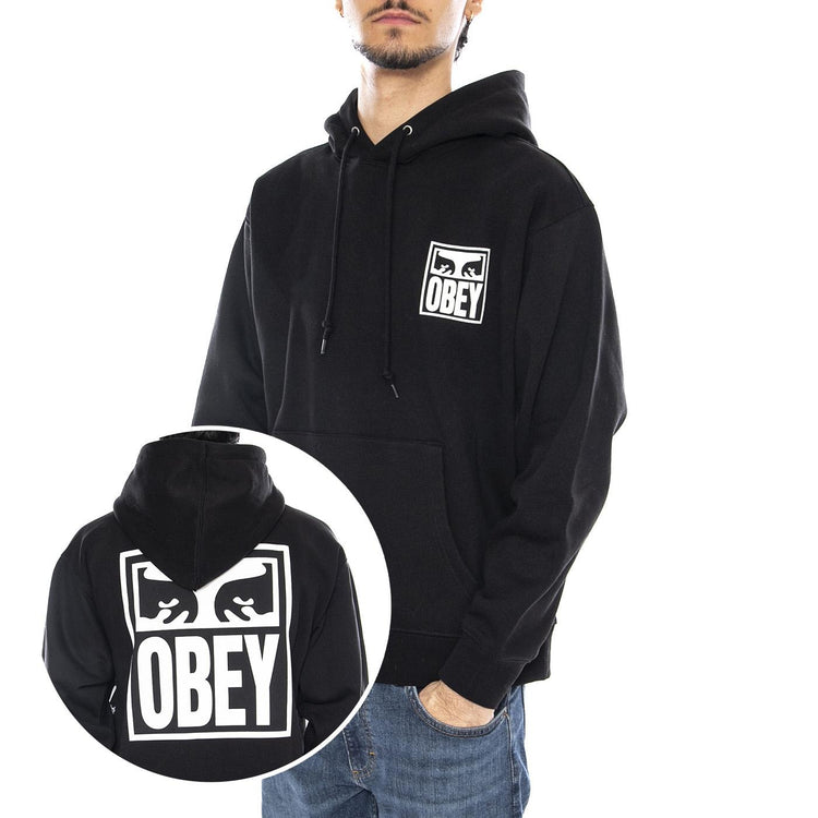 Obey Eyes Icon Hood Fleece Black - Felpa con Cappuccio Uomo Nera 112843126 BLK OBEY 