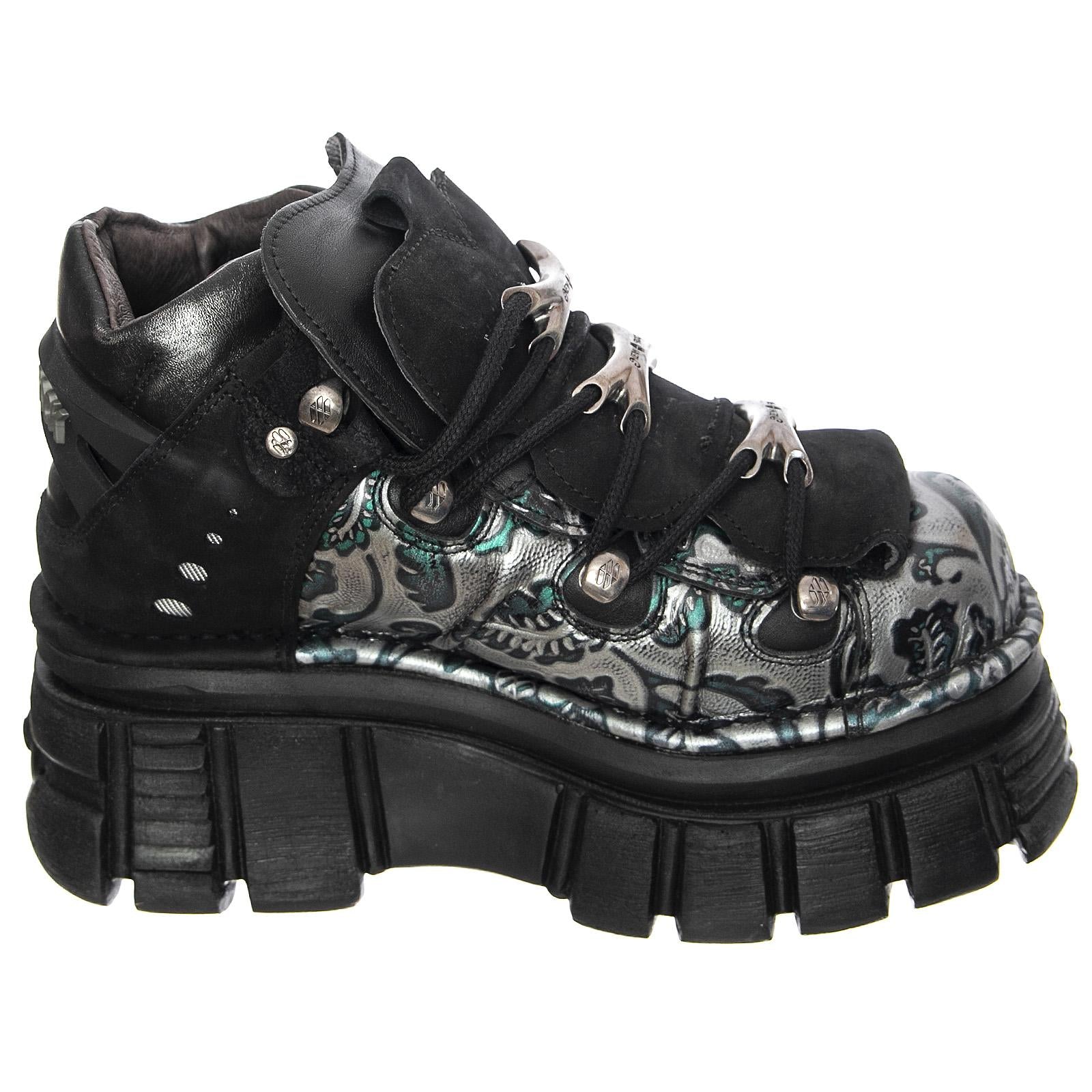 Womens Vintage Flower Shoes - Green - Scarpe Stringate Profilo Basso Donna Multicolore 40 NRSM-106B-C10  NEW ROCK 