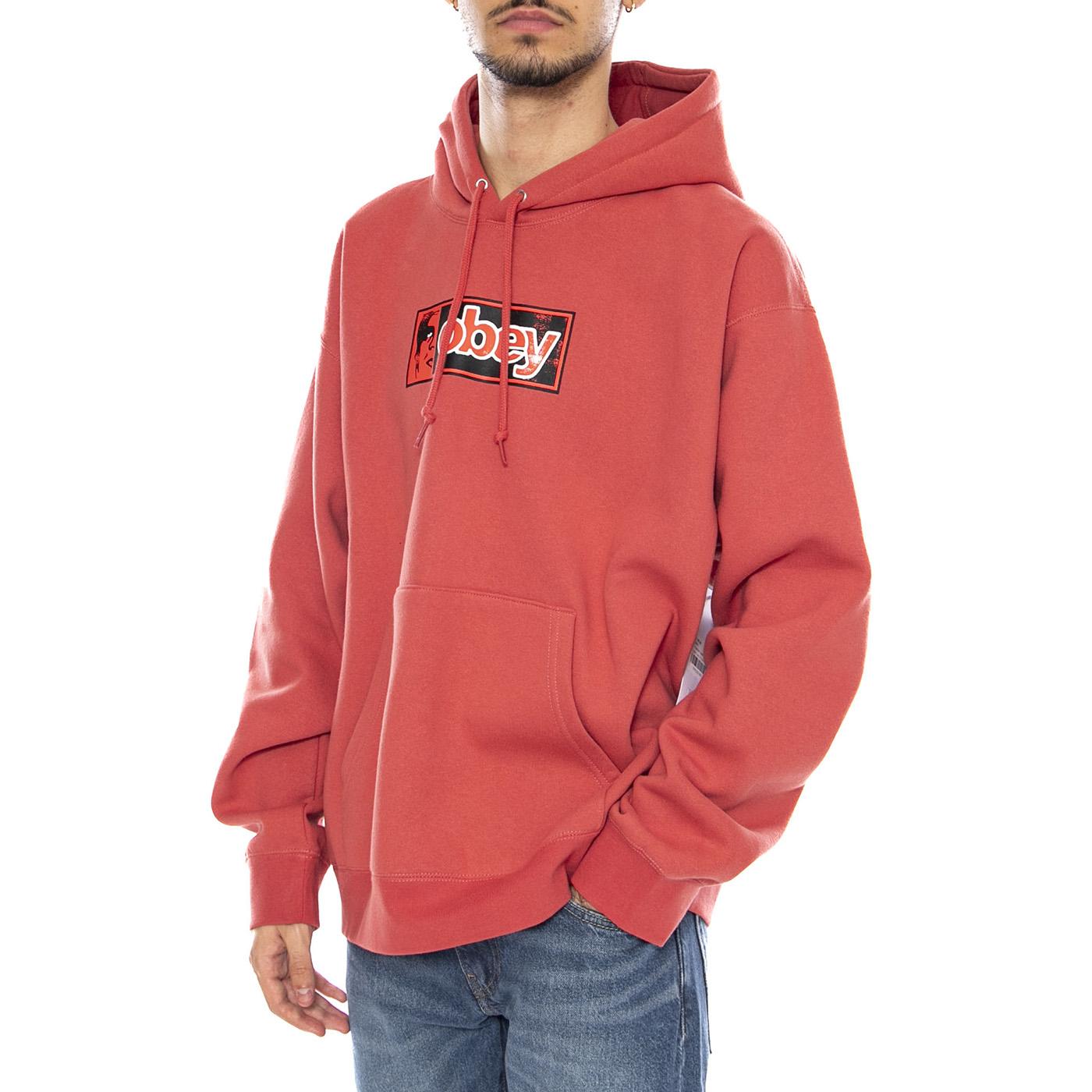 Obey Half Icon Fleece Mineral Red -- Felpa con Cappuccio Uomo Rossa 112843911 MIR OBEY 
