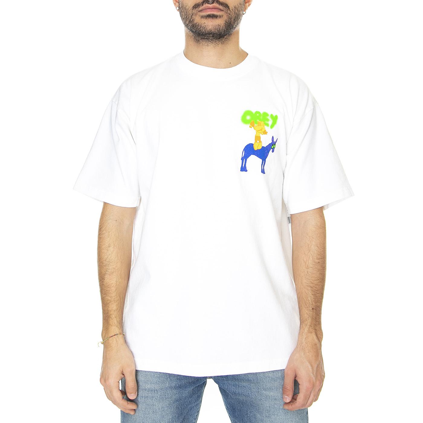 Obey Donkey Heavy Wheight Tee White - Maglietta Girocollo Uomo Bianca 166913367-WHT  OBEY 