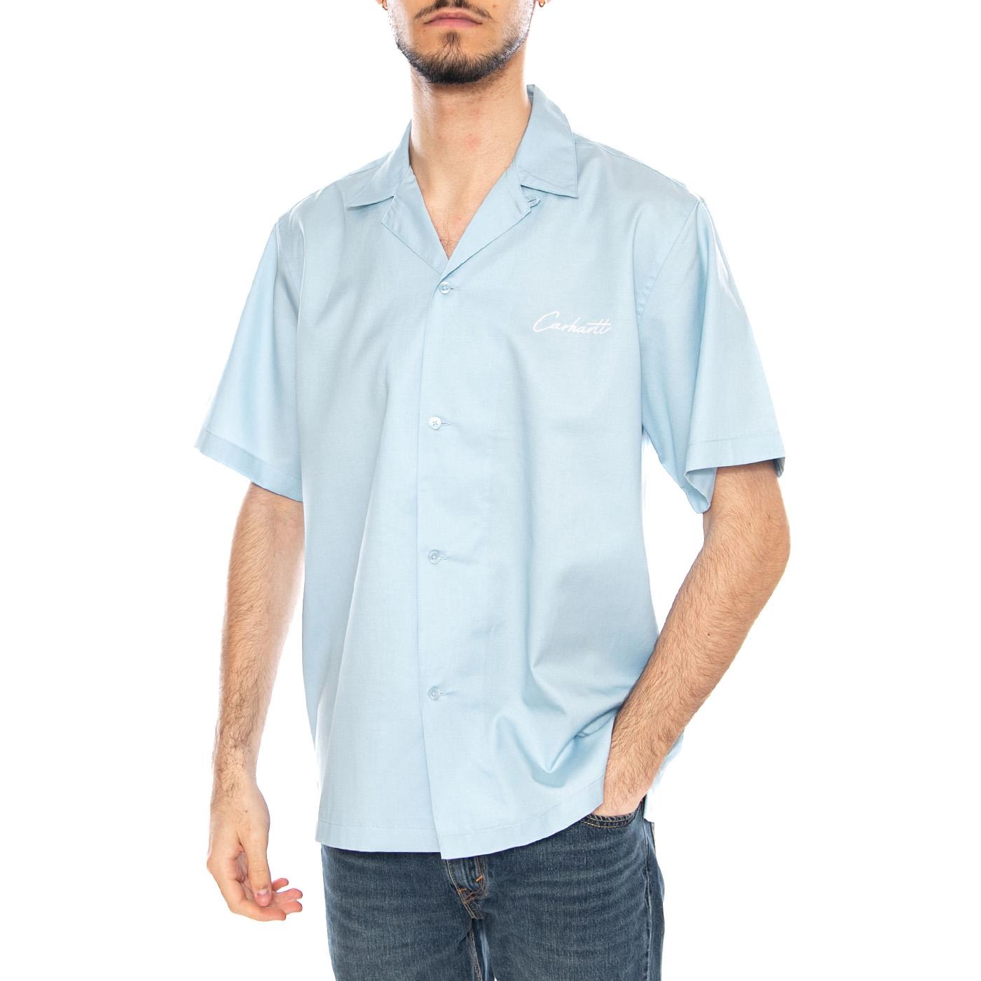 S/S Delray Shirt Icaria / White - Camicia Maniche Corte Uomo Blu I031465 3M3XX CARHARTT WIP 
