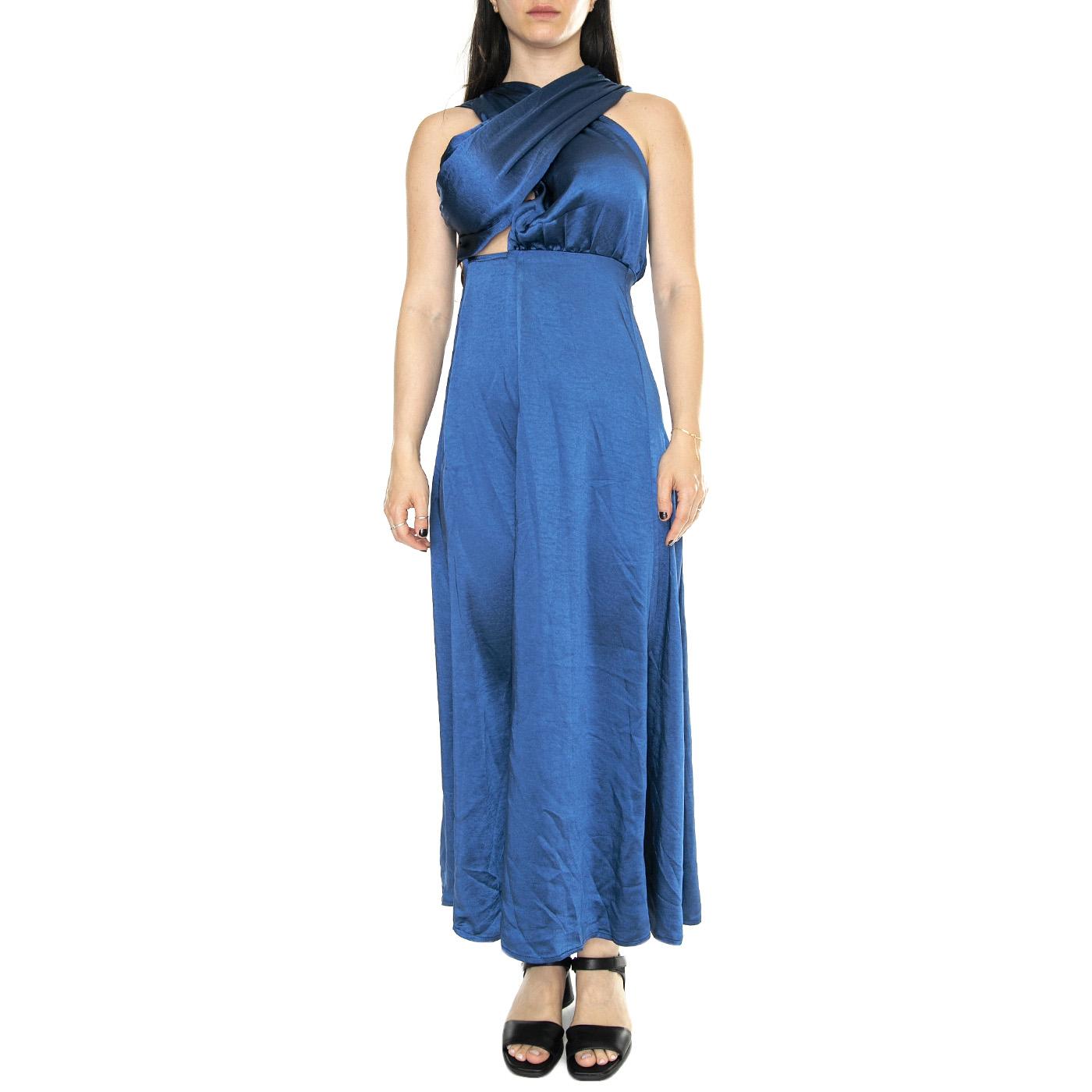 Vestido Midi Satinado Asimétrico Azul - Abito Donna Blu 11273  WILD PONY 