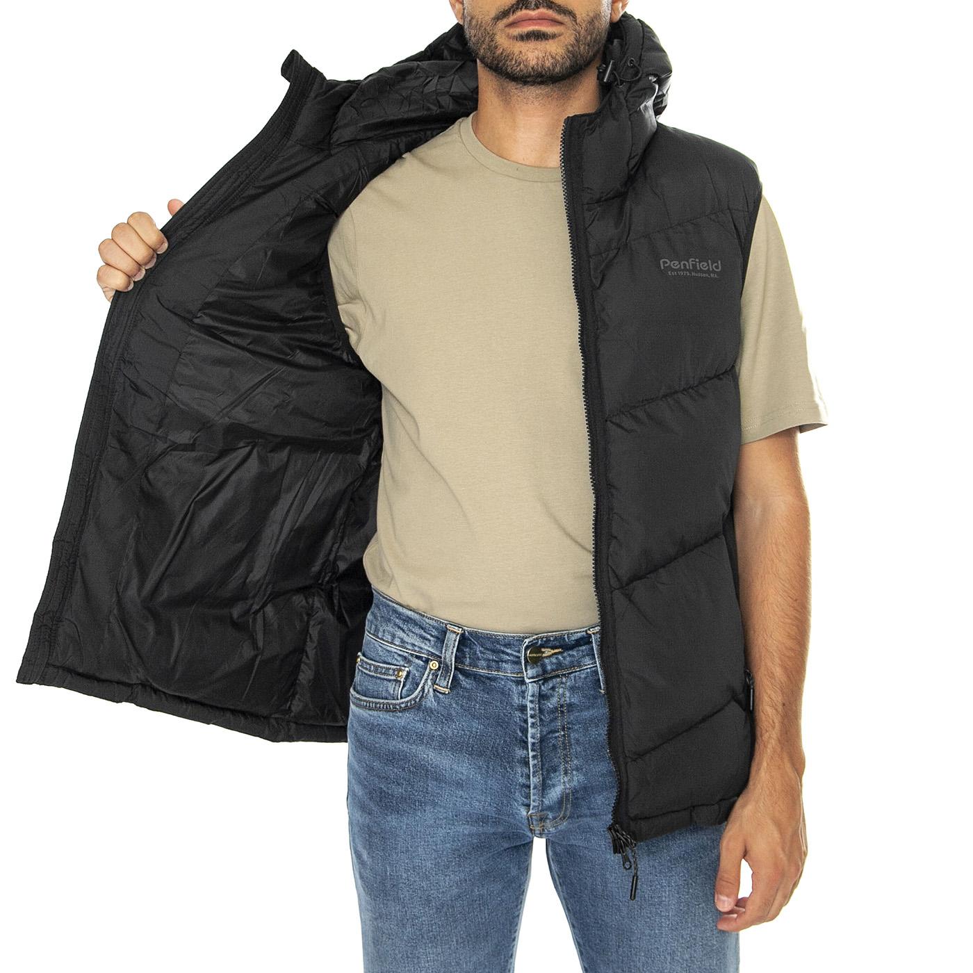 Hudson Script Angled Quilt Rip Black - Giacca Smanicata con Cappuccio Uomo Nera PFD0052-023  PENFIELD 