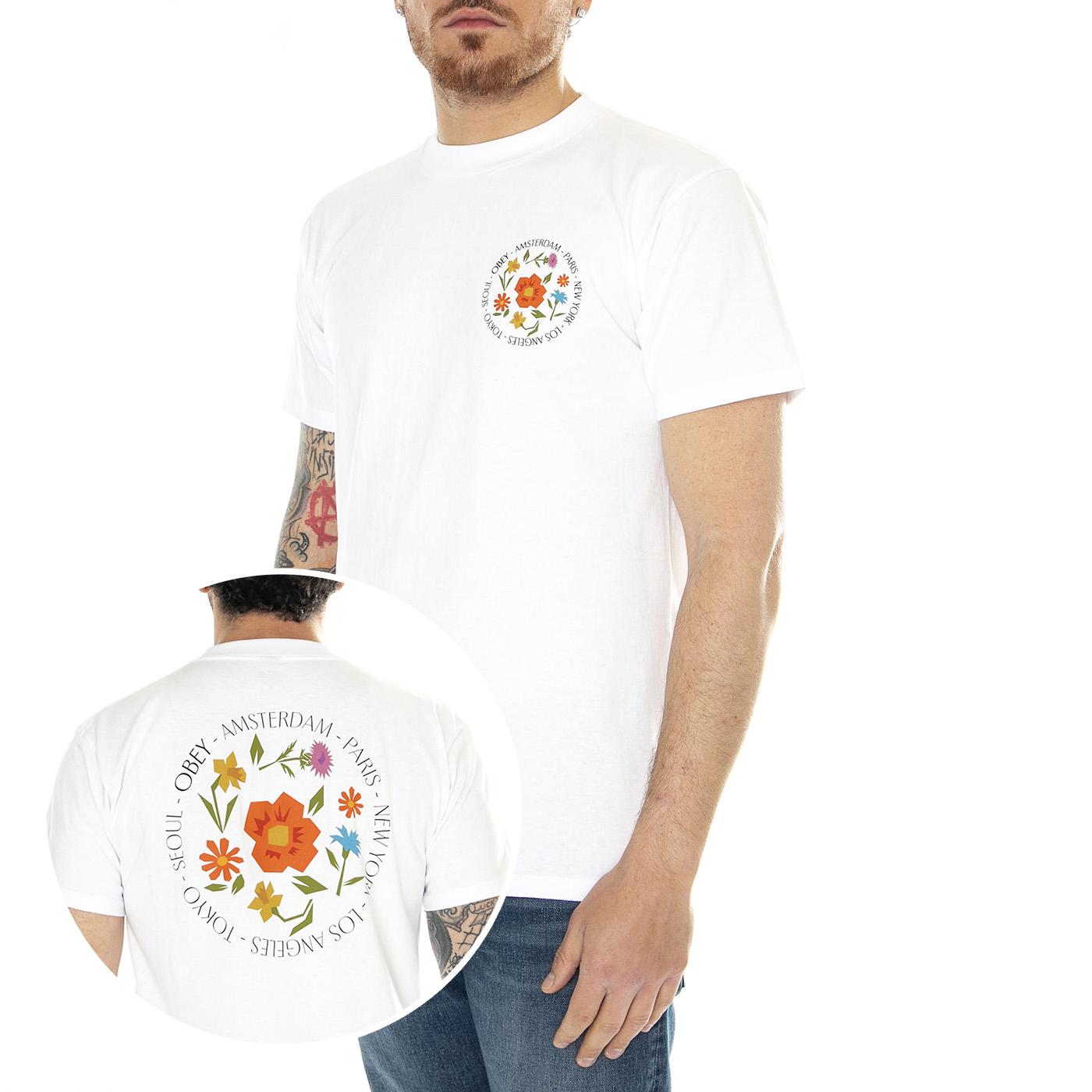 Obey City Flowers Classic Tee White - Maglietta Girocollo Uomo Bianca 165263695-WHT  OBEY 