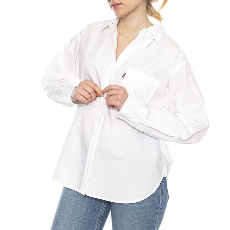 Harlie Boyfriend Shirt - Amari Stripe Chambray Blue 1 Poplin - Camicia Donna Bianca 001HM 0003 LEVIS 