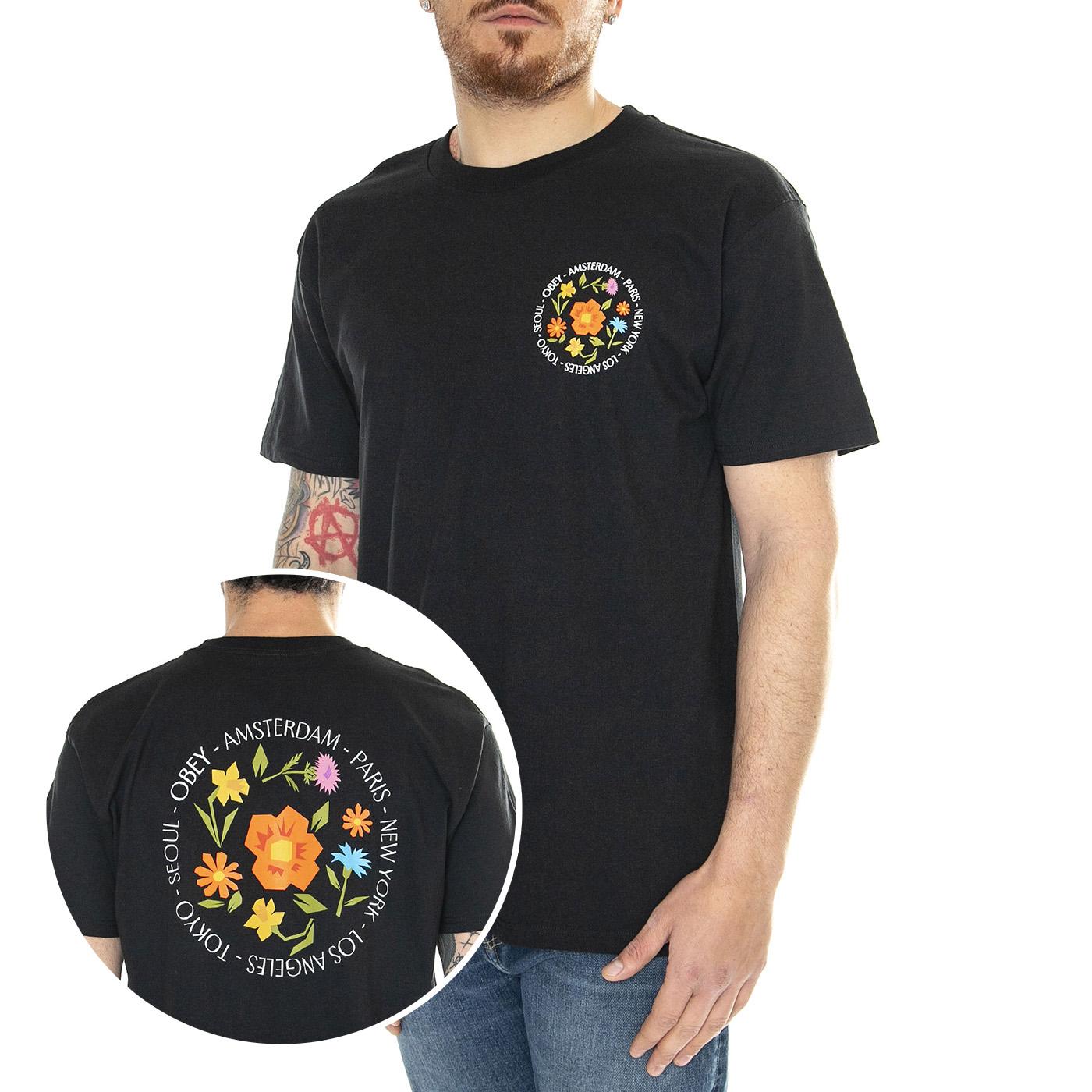 Obey City Flowers Classic Tee Black - Maglietta Girocollo Uomo Nera 165263695-BLK  OBEY 