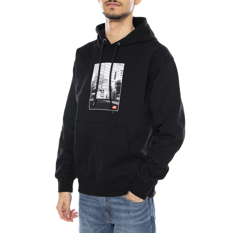 Obey Osaka Photo Fleece Black -- Felpa con Cappuccio Uomo Nera 117464114 BLK OBEY 